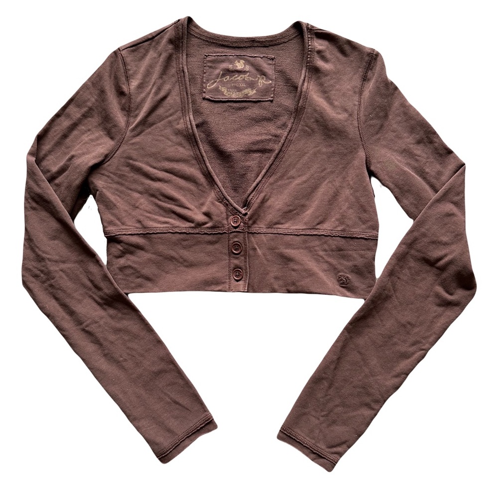 Brown long sleeve v neck open chest bottom down top